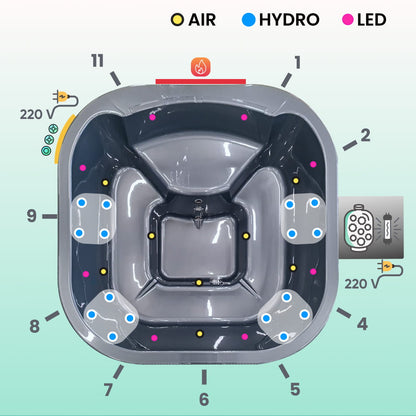 Super pasiūlymas | Viskas įskaičiuota kvadratinė malkomis kūrenama sūkurinė vonia | Oro ir hidro purkštukai | Smėlio filtras ir UV-C | 4–6 vietų