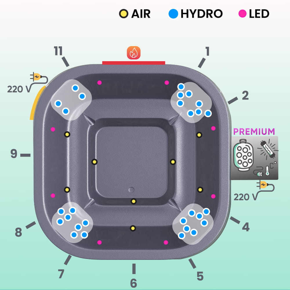 Aukščiausios kokybės malkomis kūrenama sūkurinė vonia su 28 vandens srovėmis, krosnelė „Horizon“ | 4–8 asmenims