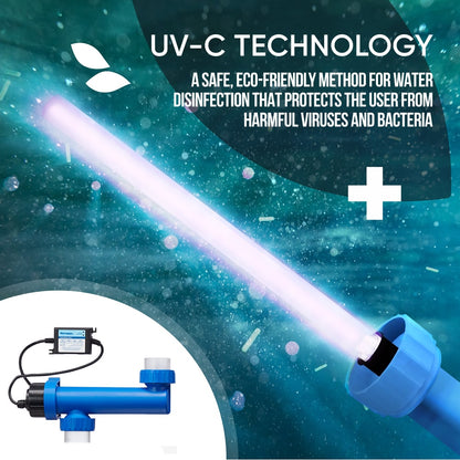 Close-up of UV-C water disinfection system for wood fired hot tub ensuring virus and bacteria protection