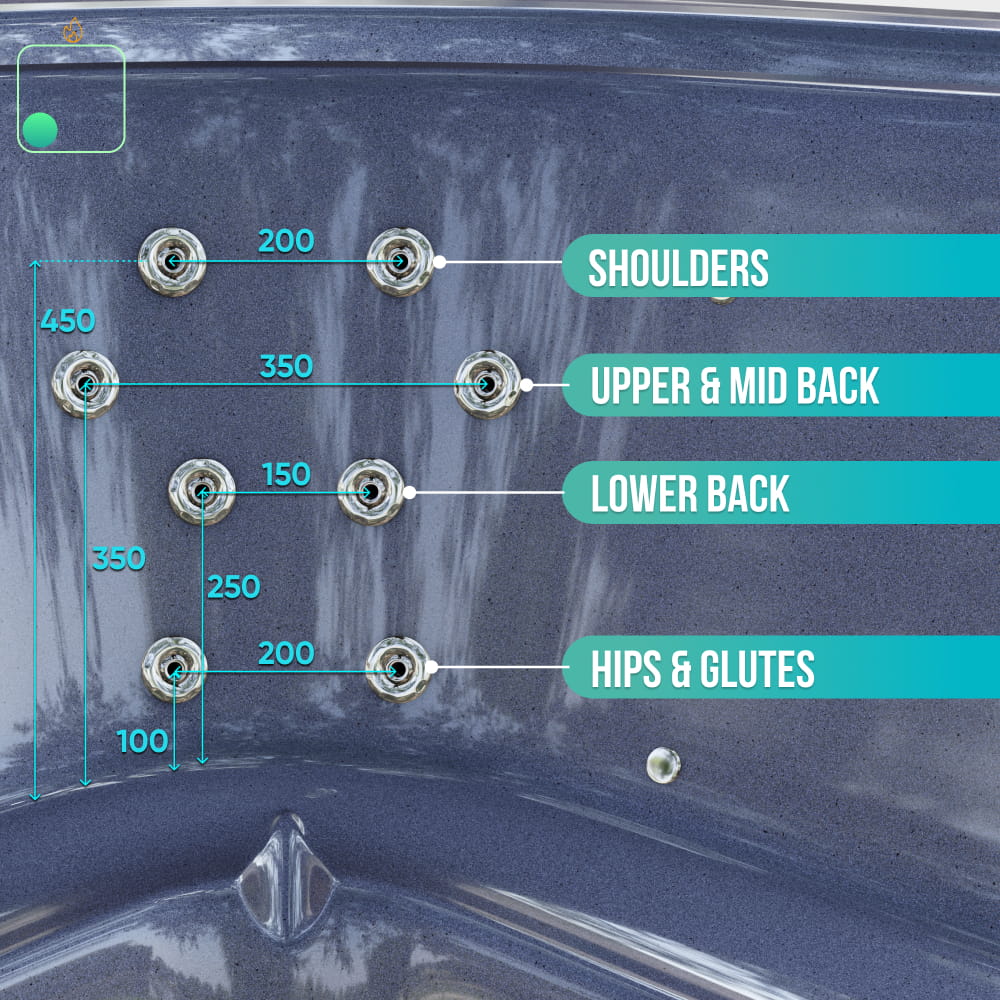 Kvadratinė malkomis kūrenama sūkurinė vonia 4–8 asmenims | Tikslinis masažas su 28 hidropurkštukais | Išorinis šildytuvas
