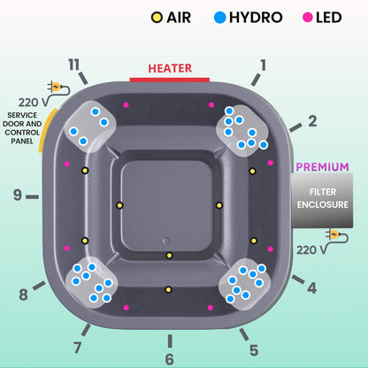 Aukščiausios kokybės malkomis kūrenama sūkurinė vonia su 28 vandens srovėmis, krosnelė „Horizon“ | 4–8 asmenims