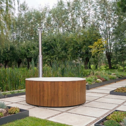 Flat Bottom Wood-Fired Hot Tub with Hydro Jets and LEDs for 4-6 people