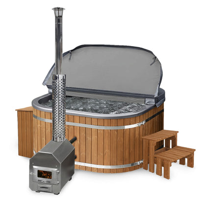 Kvadratinė malkomis kūrenama sūkurinė vonia 4–8 asmenims | Tikslinis masažas su 28 hidropurkštukais | Išorinis šildytuvas