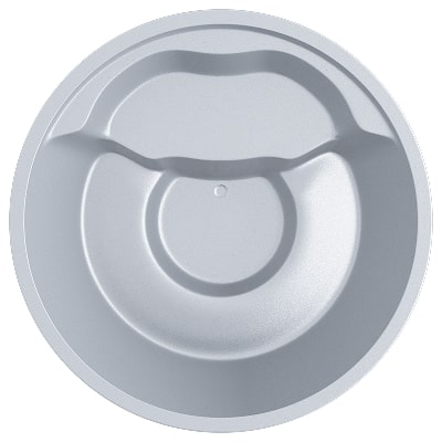 Round hot tub interior in 3D silver Sparkle with ergonomic seating layout