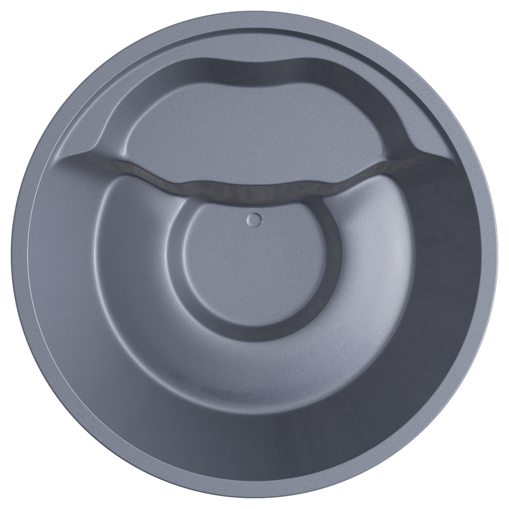 Round hot tub interior in metallic grey RAL240 with ergonomic seating layout