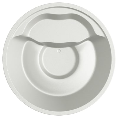 Round hot tub interior in metallic white RAL240 with ergonomic seating layout