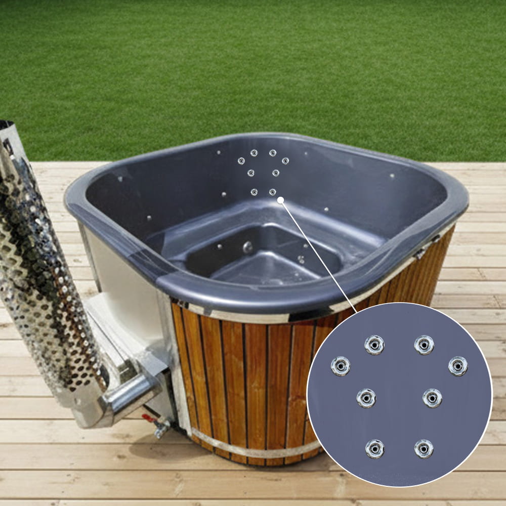 Aukščiausios kokybės malkomis kūrenama sūkurinė vonia su 28 vandens srovėmis, krosnelė „Horizon“ | 4–8 asmenims