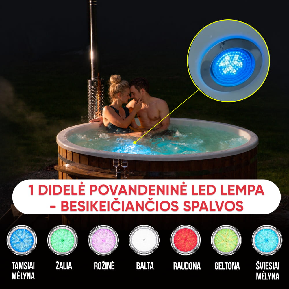 Kubilas su hidro, oro purkštukais ir LED apšvietimu
