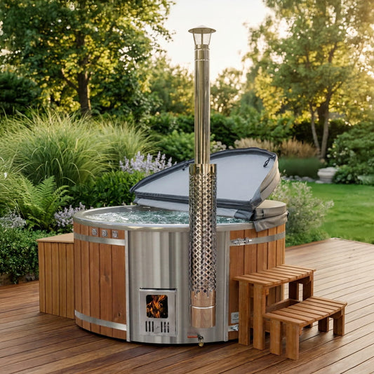 Super pasiūlymas Malkomis kūrenama sūkurinė vonia su smėlio filtru, UV-C, hidropurkštukais ir LED šviestuvais | 4–6 vietų