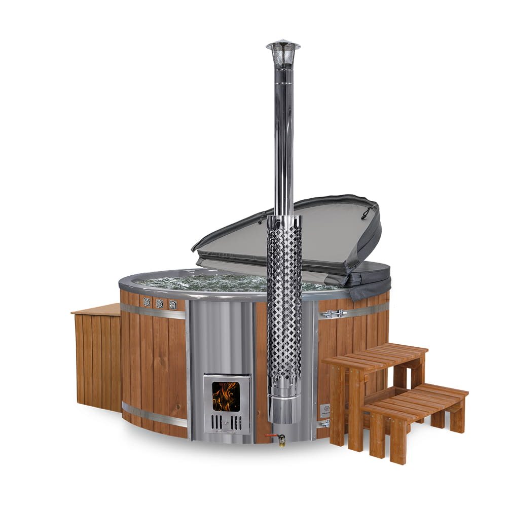 Super Offer Wood Fired Hot Tub with Sand filter & UV-C, Hydro Jets and LEDs | 4–6 seater