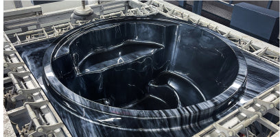 Precision-moulded hot tub shell during advanced manufacturing process