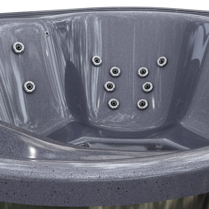 Aukščiausios kokybės kvadratinė malkomis kūrenama sūkurinė vonia su 34 hidromasažais ir atlošiamu gultu – 6 sėdimos vietos