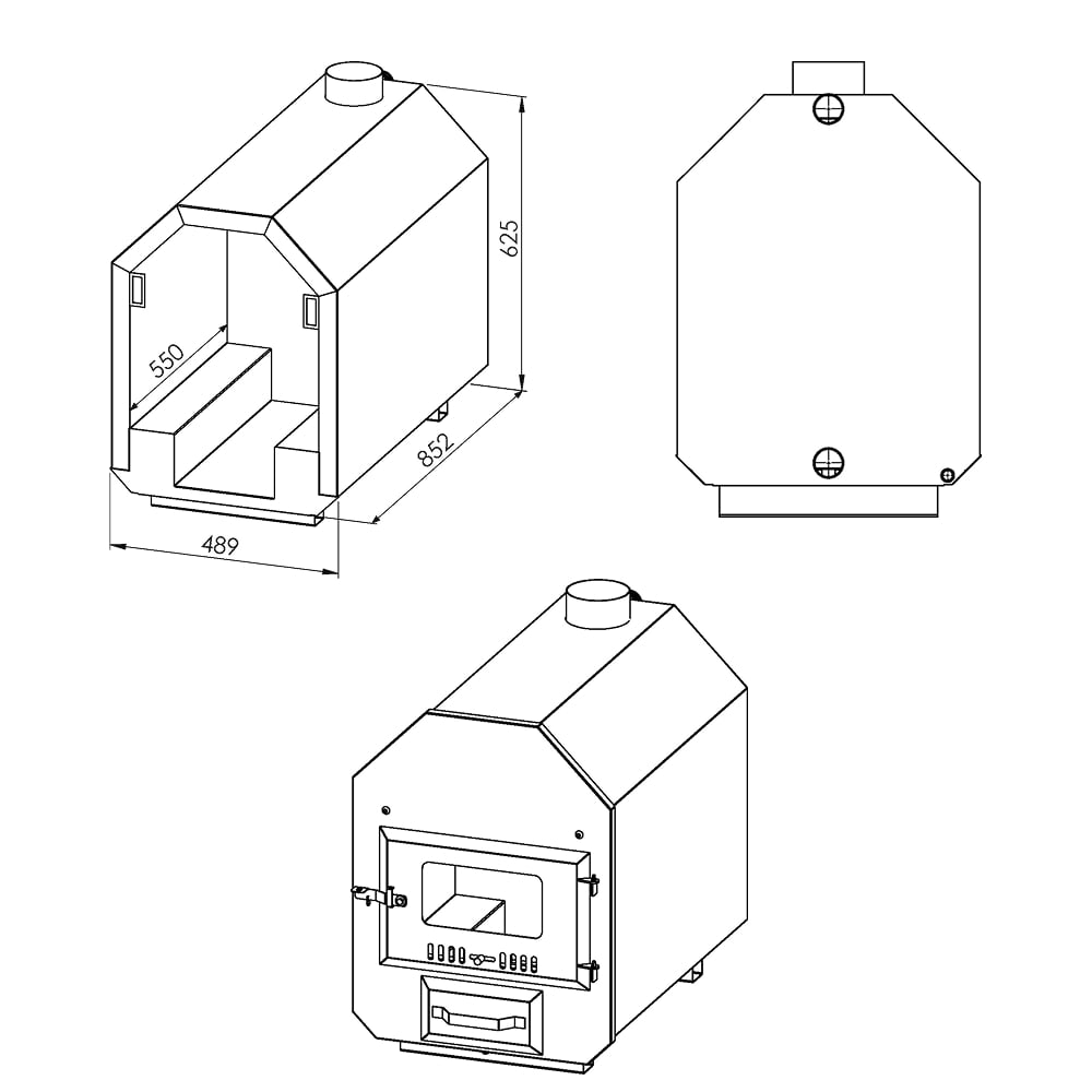Technical drawing of octa AISI 316 external stainless steel heater and 